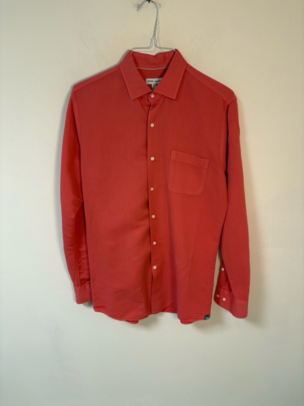 Peter Millar Men’s Classic Long Sleeve Linen Blend Shirt Salmon Color Medium